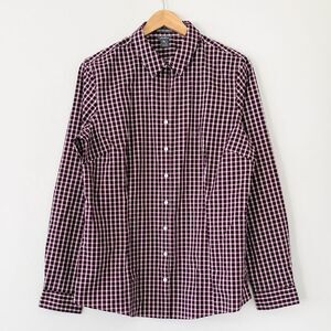 NEW Eddie Bauer Men's Burgundy & White Checkered Shirt sz L Tall Wrinkle Free